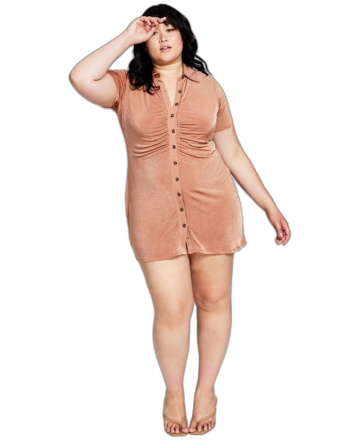 Now This Trendy Plus Size Ruched Shirtdress