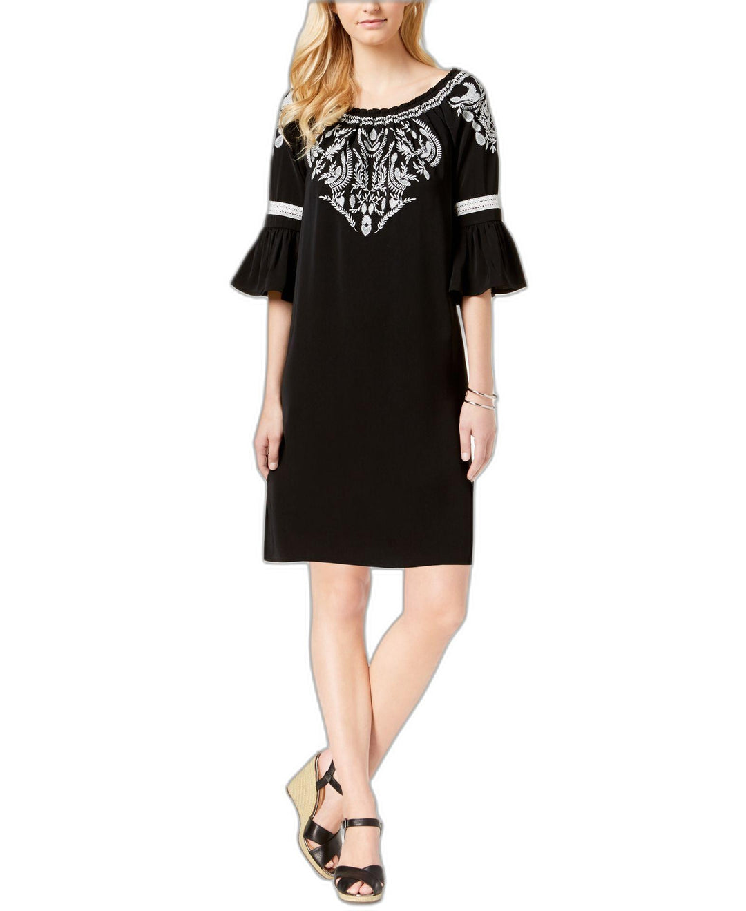 Charter Club Embroidered Bell Sleeve Dress
