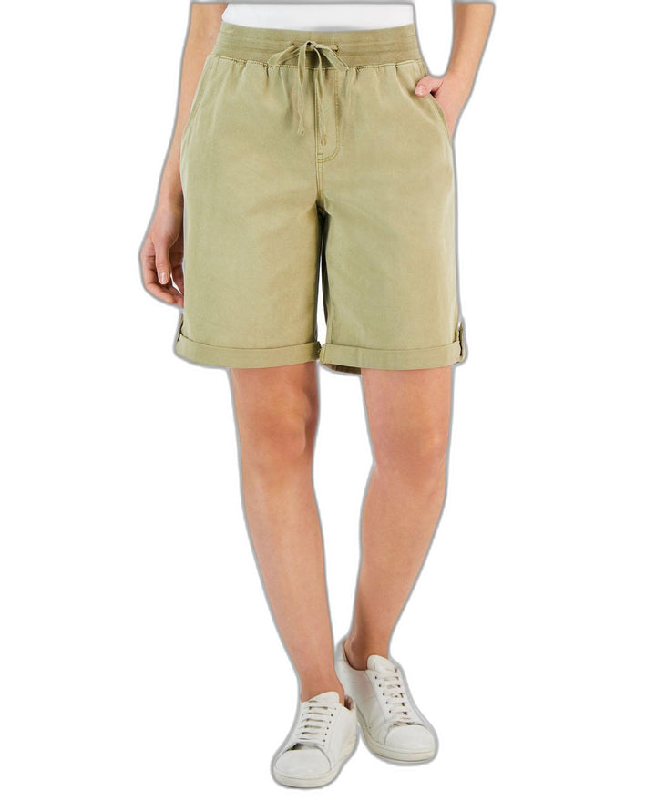 Petite Drawstring Ribbed-Waistband Cuffed Shorts