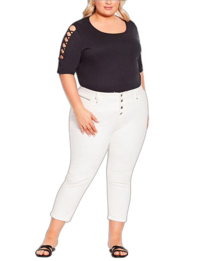 Plus Size Exposed Button Crop Jeans