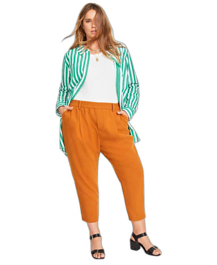 Plus Size Solid Double-Weave Ankle Pants