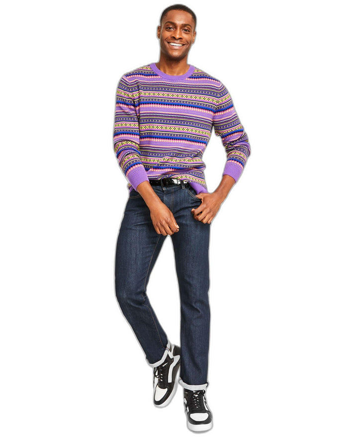 Holiday Lane Men's Bright Stripe Fair Isle Sweater