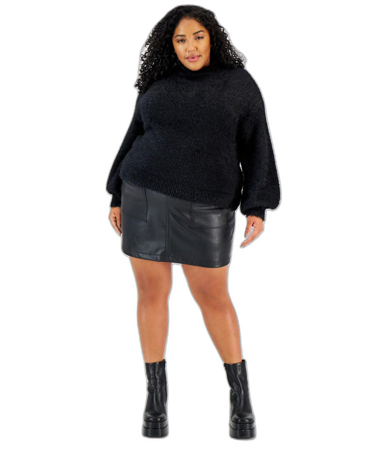 Trendy Plus Size Funnel-Neck Eyelash Sweater