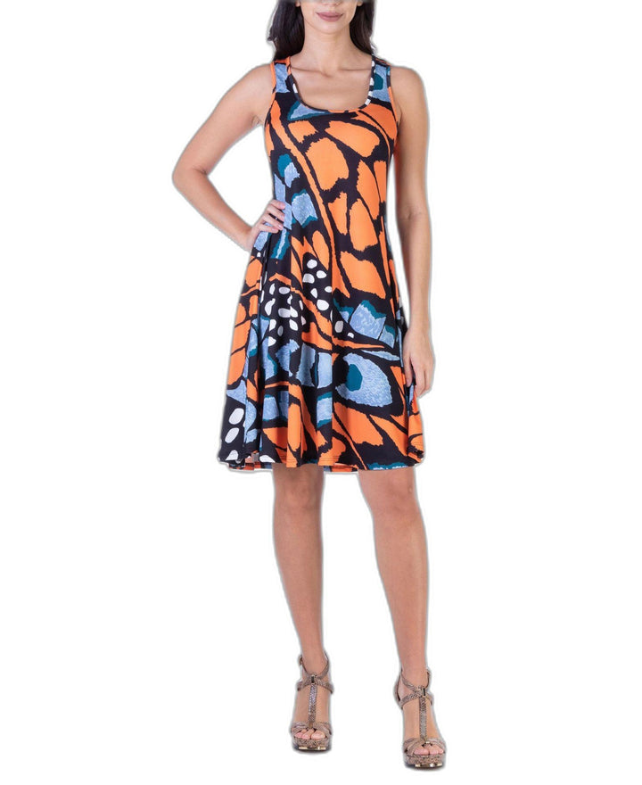 24seven Comfort Apparel Womens Butterfly Print Sleeveless Knee Length Tank Swing Dress