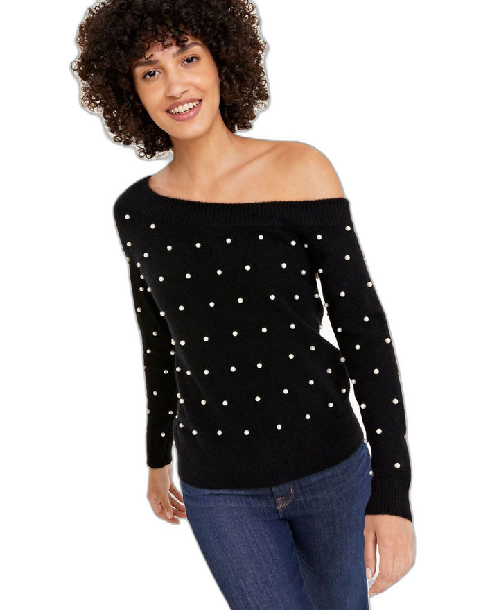 Women's 100% Cashmere Embellished One-Shoulder Sweater