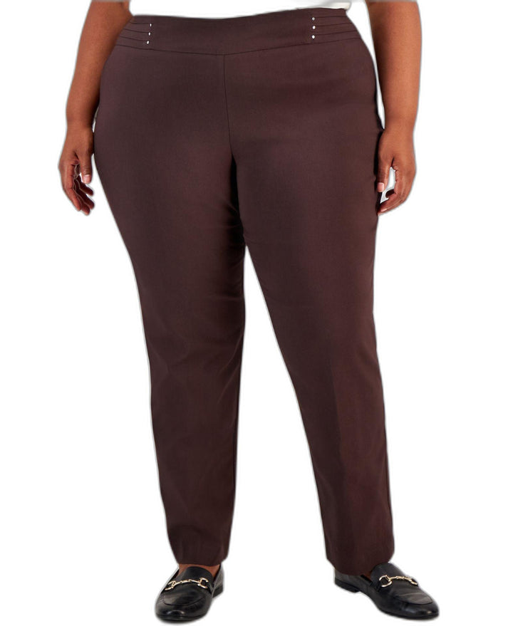 Plus Size Tummy Control Pull-On Slim-Leg Pants