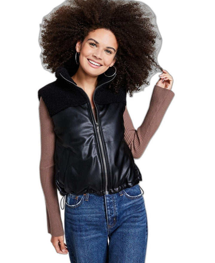 Women's Faux-Leather Puffer Vest