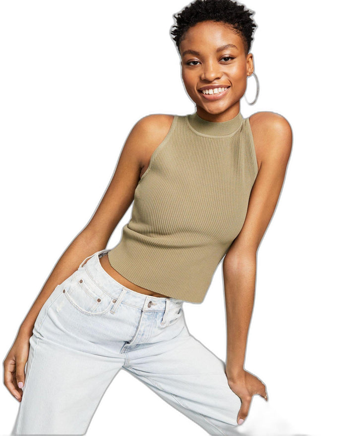 And Now This Womens Sleeveless Mock-Neck Ottoman Top