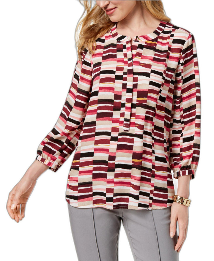 JM Collection Printed Pleated Back Blouse