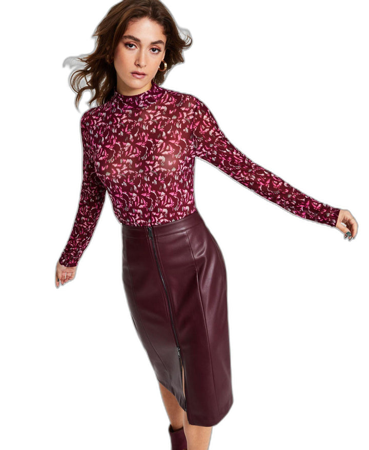 Women's Printed Mesh Mock-Neck Top Spckld Paint C M