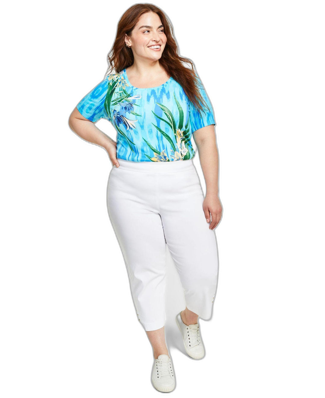 JM Collection Plus Size Lattice Hem Capri Pants