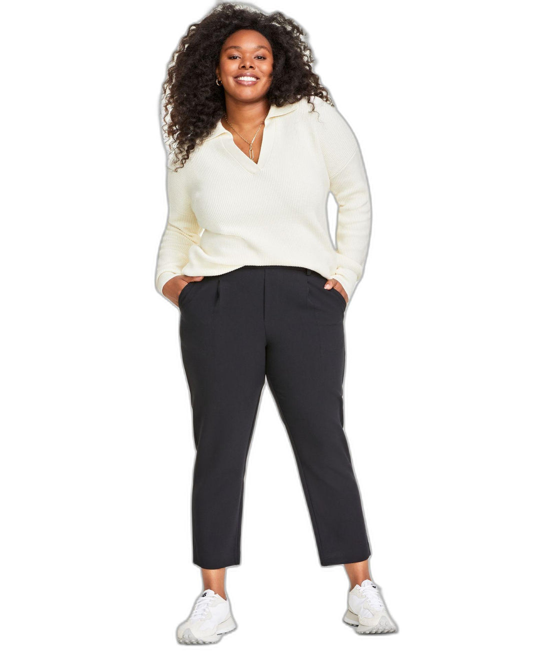 Plus Size Solid Double-Weave Ankle Pants