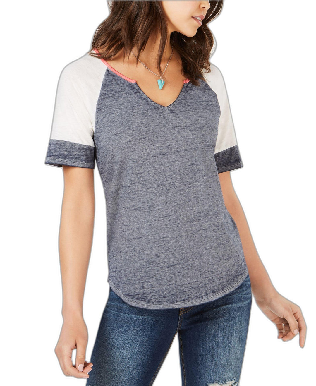 Juniors' Colorblocked Burnout Football T-Shirt