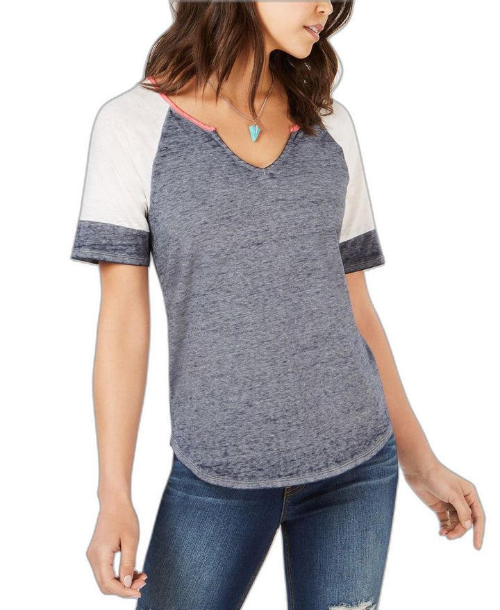 Juniors' Colorblocked Burnout Football T-Shirt