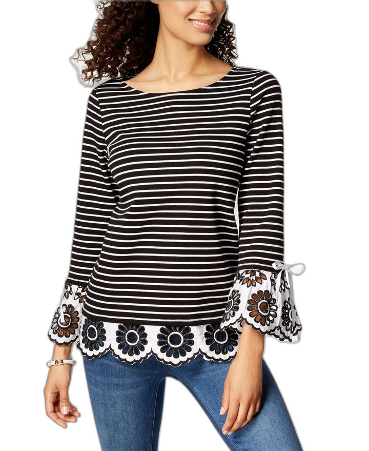 Charter Club Striped Eyelet Contrast Top