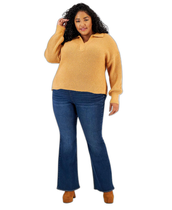 Trendy Plus Size Polo Collar Sweater