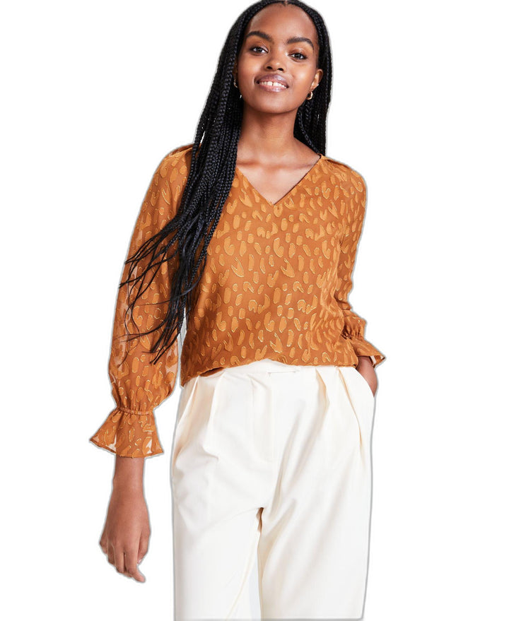 Women's Animal Clip Dot V-Neck Long-Sleeve Blouse