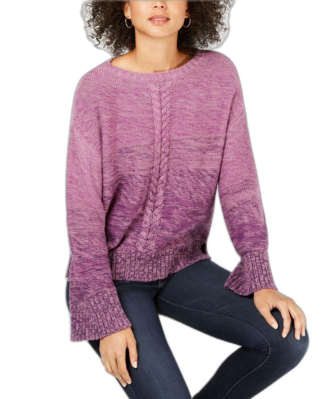 Style & Co Gradient Front Braid Sweater