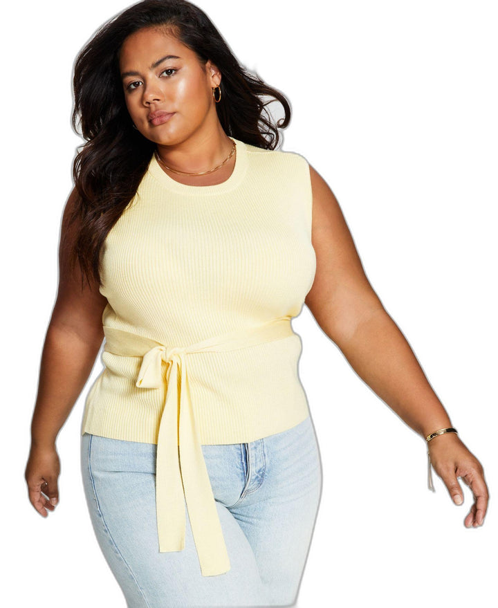 Now This Trendy Plus Size Ribbed Tie Waist Top