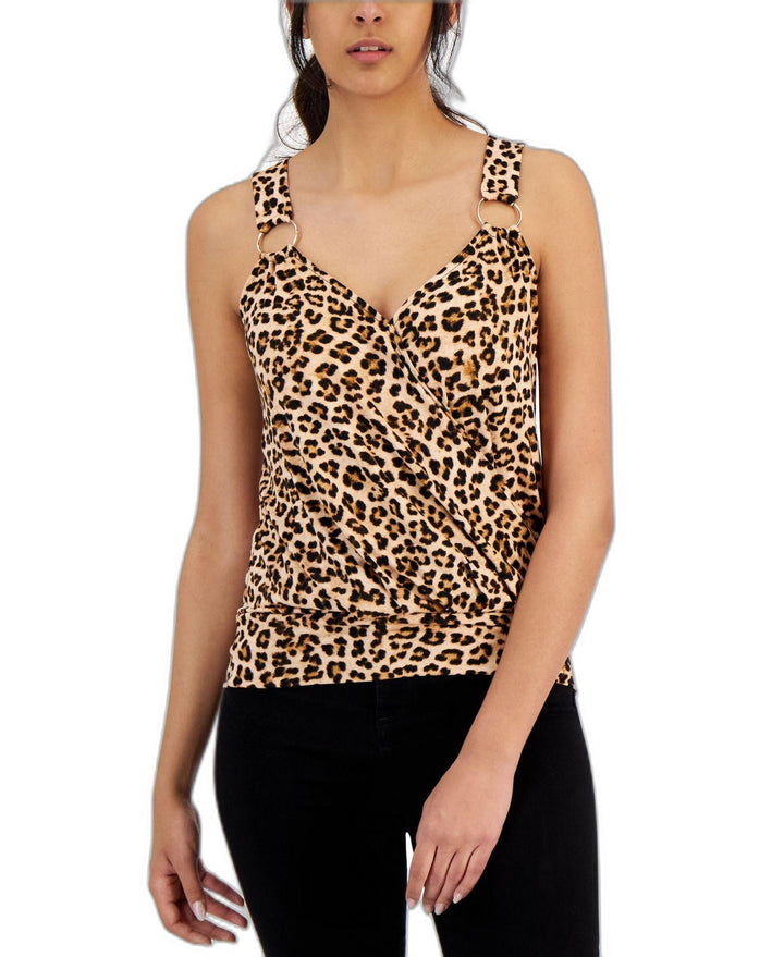 INC International Concepts Womens Leopard Print Ring Detail Top