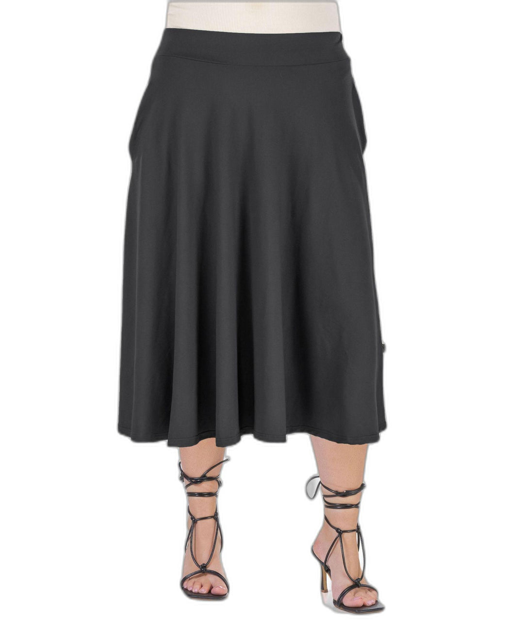 24seven Comfort Apparel Plus Size Elastic Waist Pocket Midi Skirt