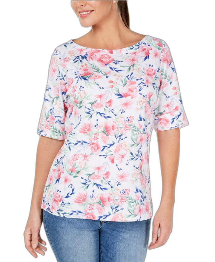 Karen Scott Spring Oasis Boat Neck Top