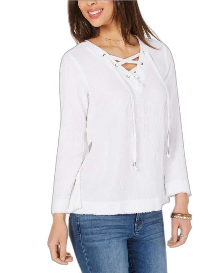 Cotton Lace-Up Textured Top