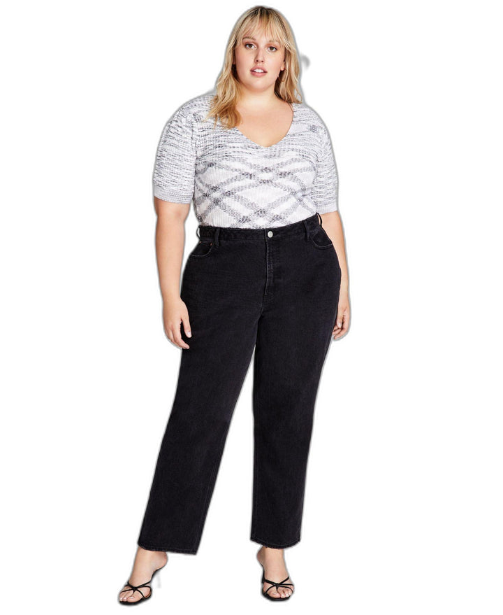 Trendy Plus Size Cotton Ultra High Rise Ripped Jeans