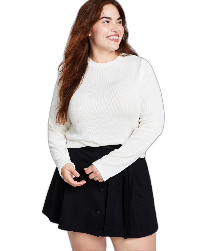 Trendy Plus Size Ribbed Crewneck Top