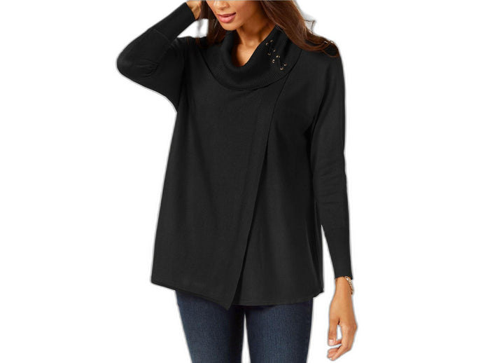JM Collection Faux Wrap Cowl Neck Sweater