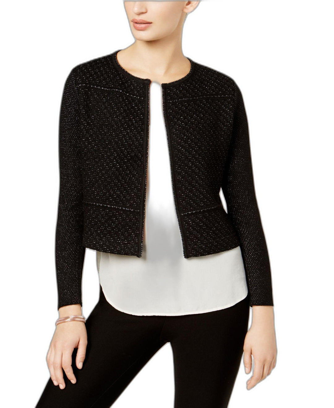 Charter Club Petite Metallic Knit Cropped Jacket