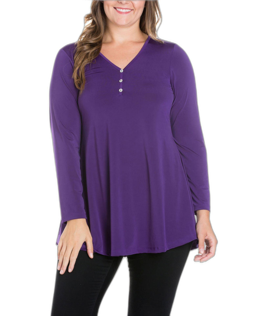 Women's Plus Size Flared Long Sleeves Henley Tunic Top