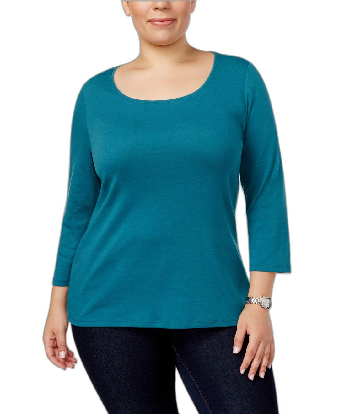 Charter Club Plus Size Cotton Scoop Neck Top