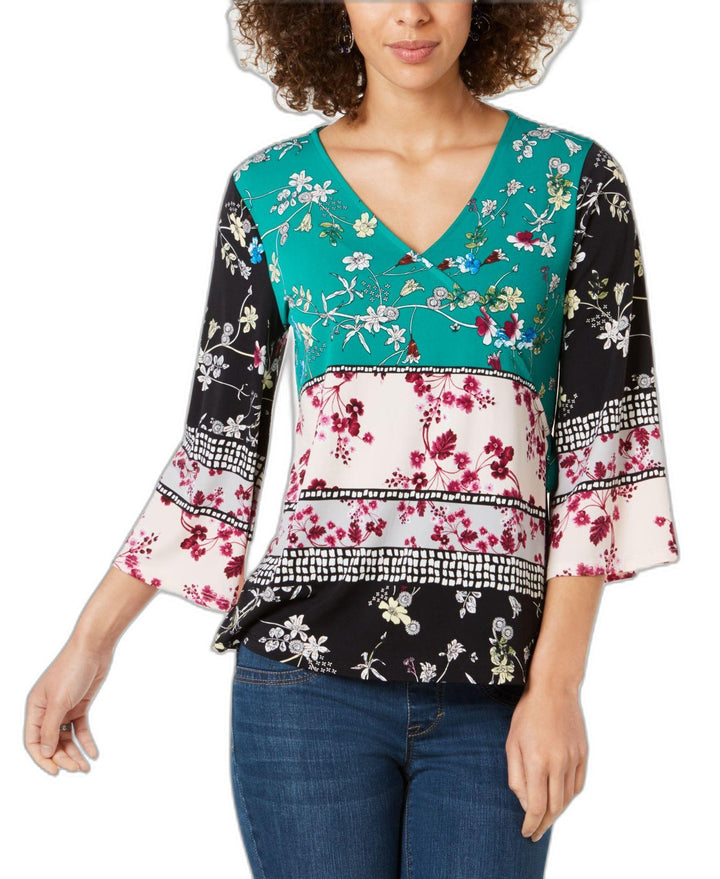 Colorblocked Bell-Sleeve Top