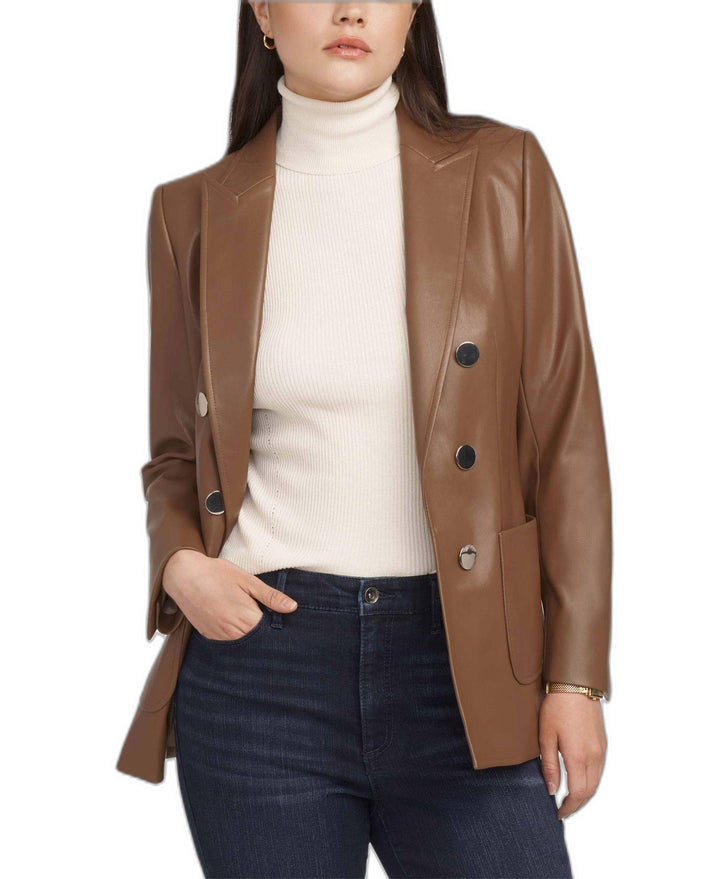 Women's Notched Collar Faux Leather Blazer