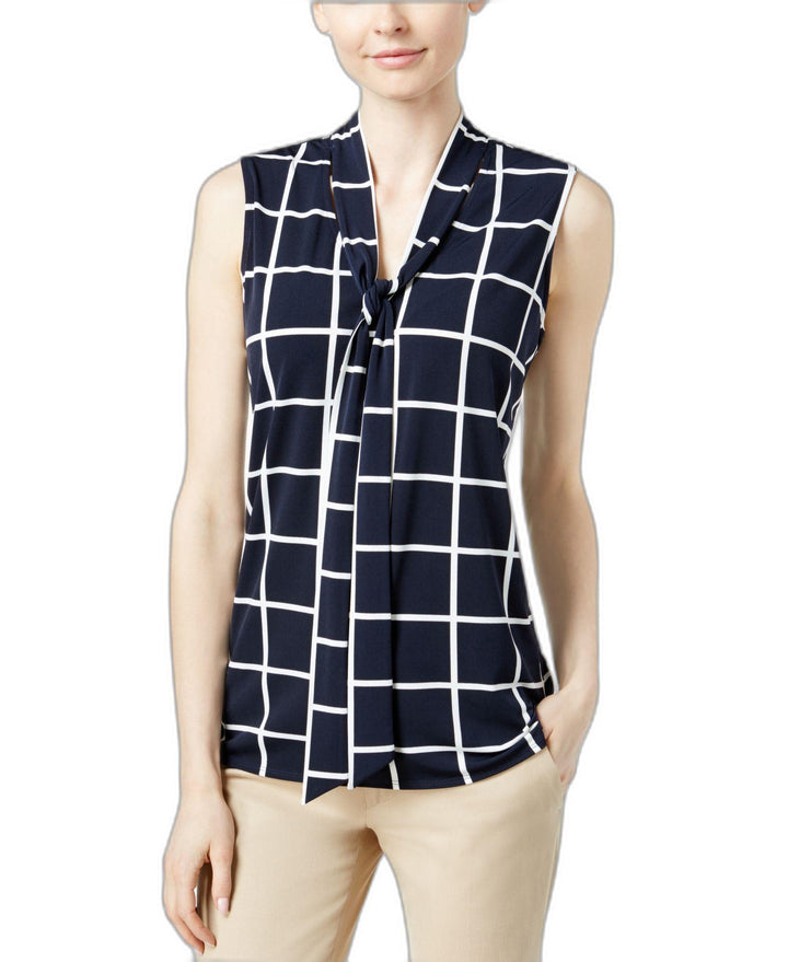 Charter Club Petite Printed Tie-Neck Top