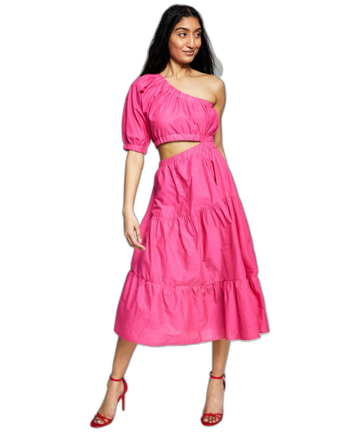 Now This Womens Cotton Cutout One Shoulder Dress