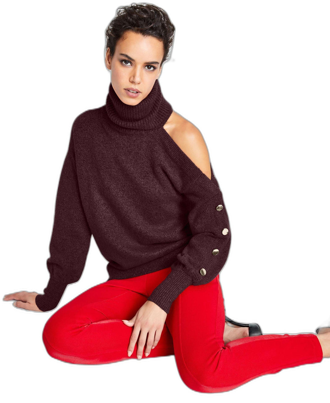 Women's Cold-Shoulder Turtleneck Sweater