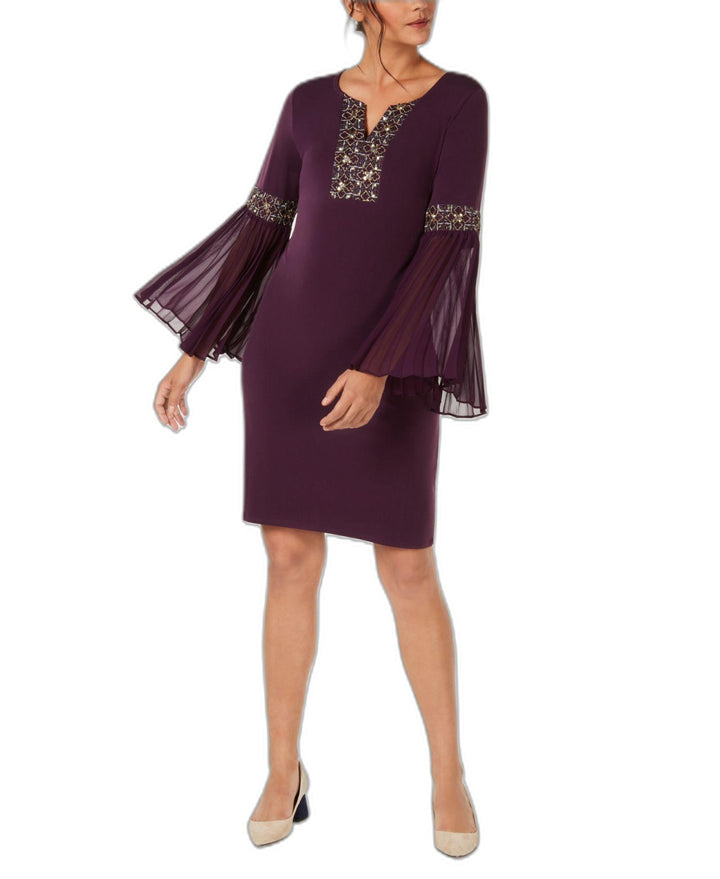 JM Collection Petite Beaded Bell Sleeve Dress