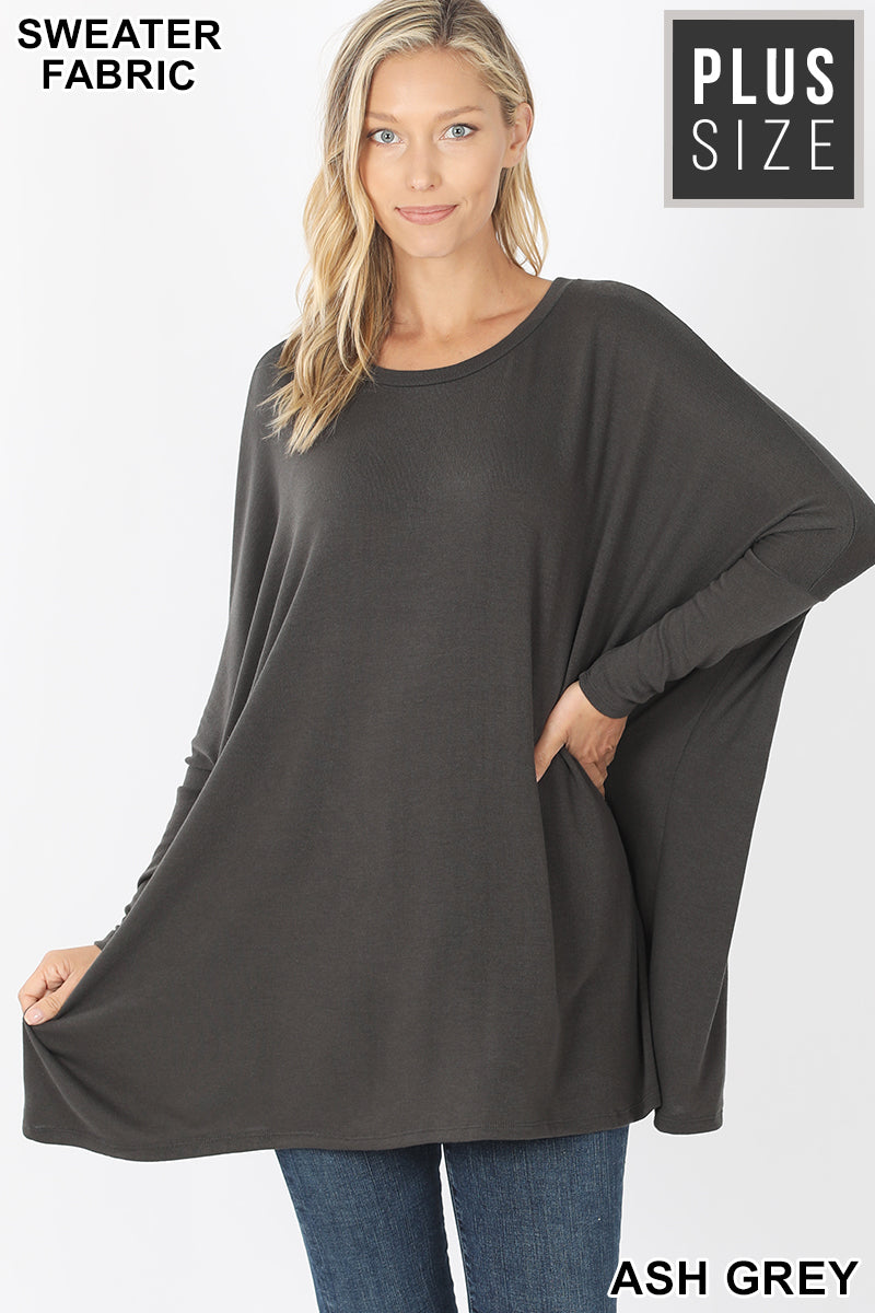 Oversized Round Neck Poncho Plus Size Sweater
