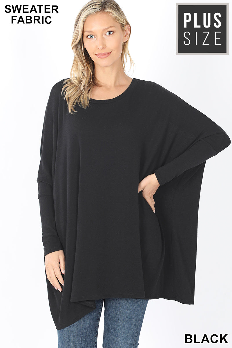 Oversized Round Neck Poncho Plus Size Sweater