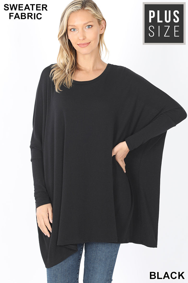 Oversized Round Neck Poncho Plus Size Sweater