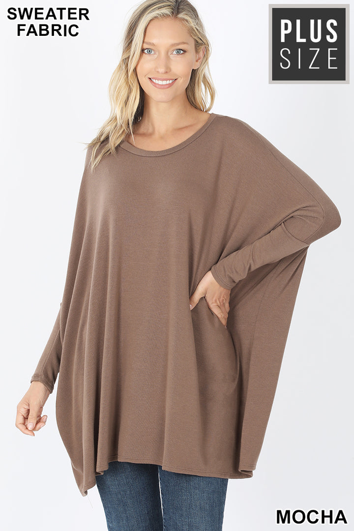Oversized Round Neck Poncho Plus Size Sweater