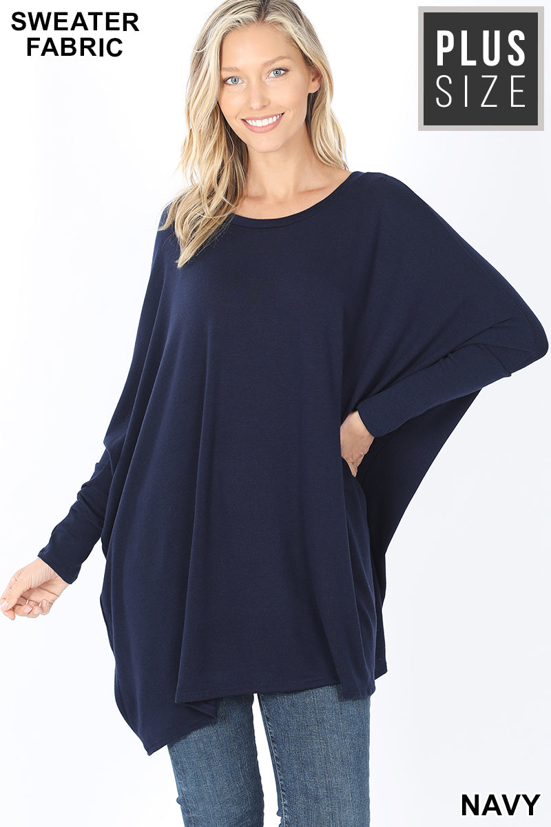 Oversized Round Neck Poncho Plus Size Sweater