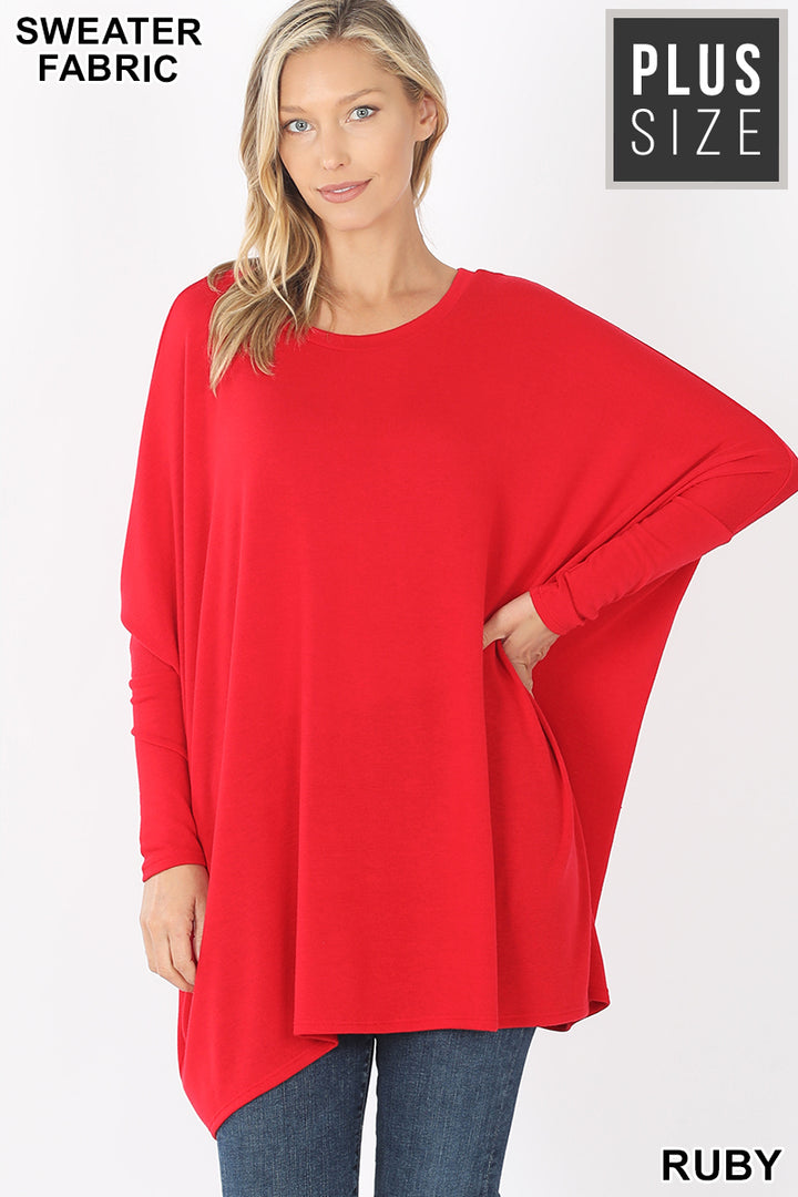 Oversized Round Neck Poncho Plus Size Sweater