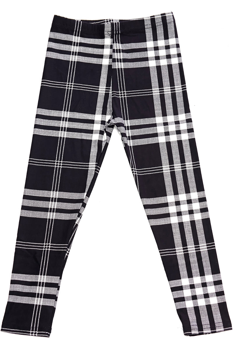 Buttery Soft Black and White Plaid Kids Leggings