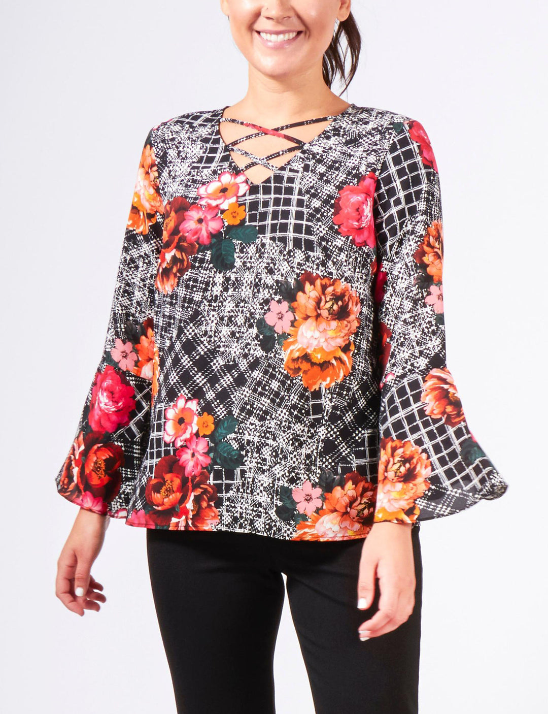Petite Paisley-Print Bell-Sleeve Top