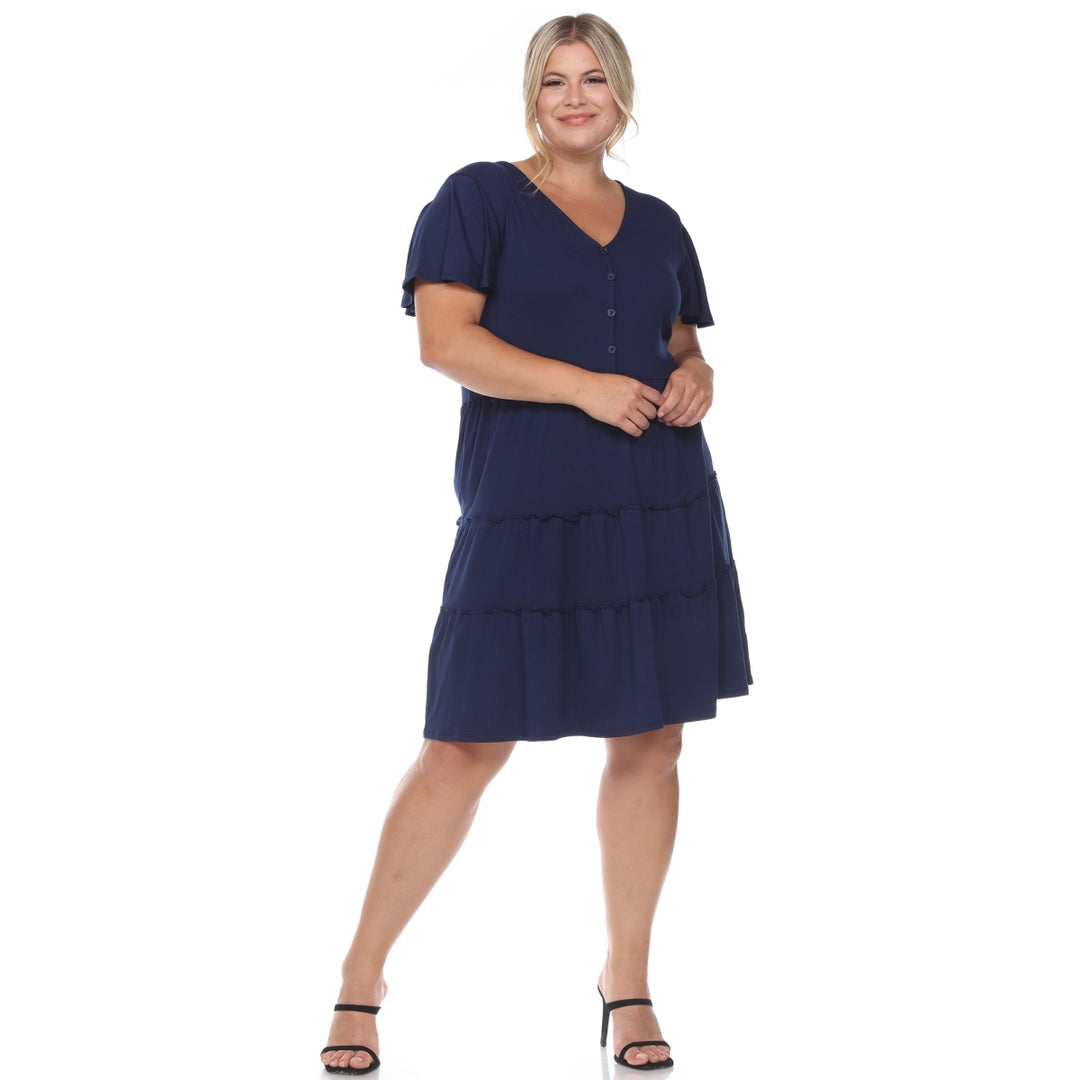 Plus Size Short Sleeve V-neck Tiered Midi Dress