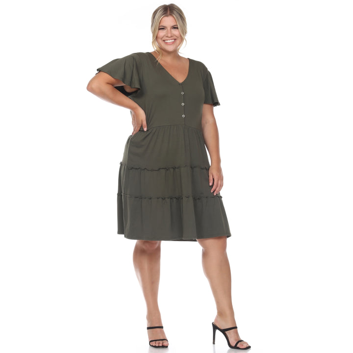 Plus Size Short Sleeve V-neck Tiered Midi Dress