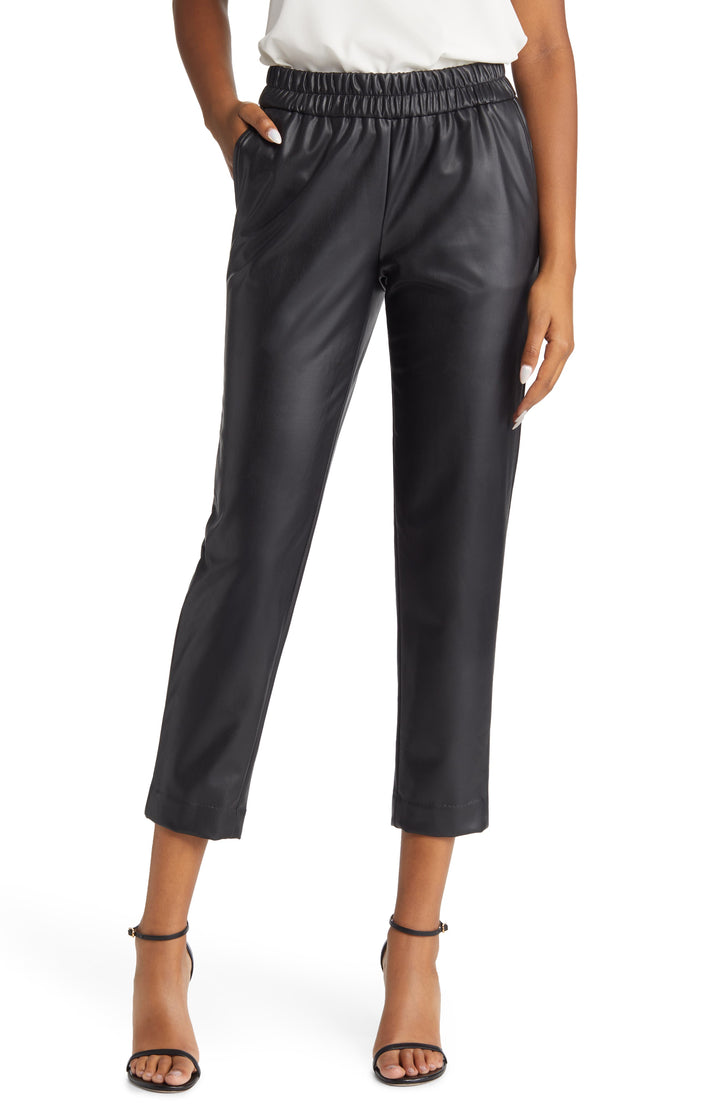 Anne Klein Cinched Waist Crop Faux Leather Pants